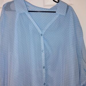 NWT White Stag Light Blue Sheer Blouse 3X PTP 27-28"